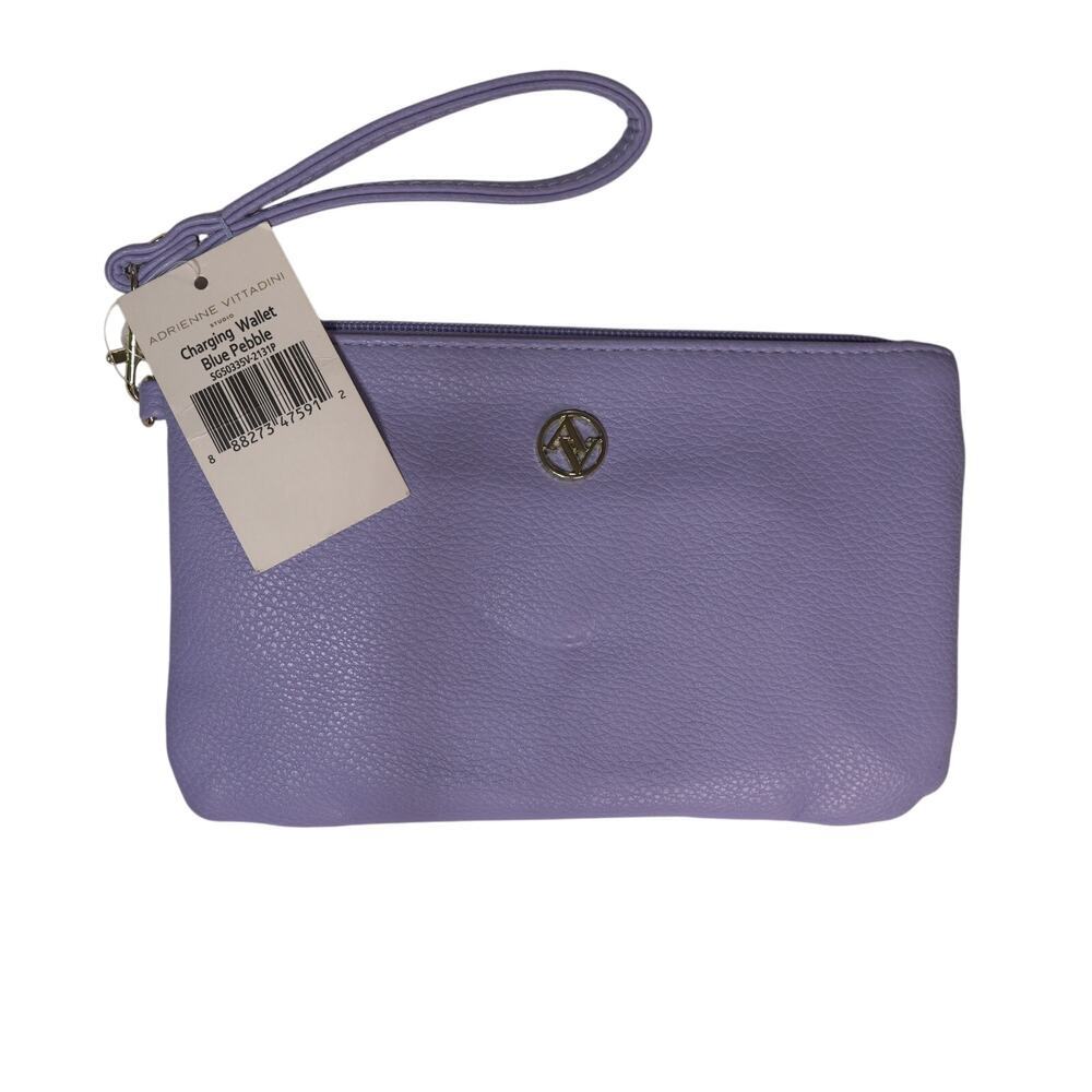 Adrienne Vittadini Charging Wallet Wristlet - Pebble Leather Blue NWT